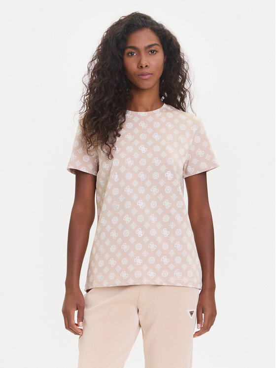 Guess Тишърт V5YI04 I3Z14 Бежов Regular Fit цвят на ниска цена