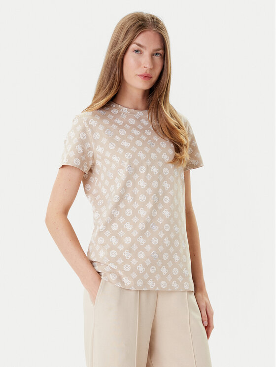 Guess Тишърт V5YI04 I3Z14 Бежов Regular Fit цвят на ниска цена