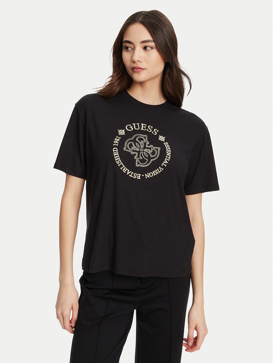 Guess Тишърт V5YI05 KCOA2 Черен Regular Fit цвят на ниска цена