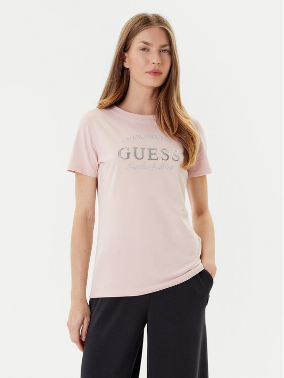 Guess Тишърт V5YI12 J1314 Розов Regular Fit цвят на ниска цена