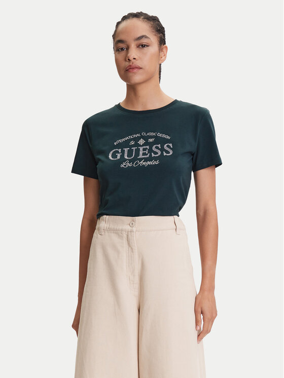 Guess Тишърт V5YI13 J1314 Зелен Regular Fit цвят на ниска цена