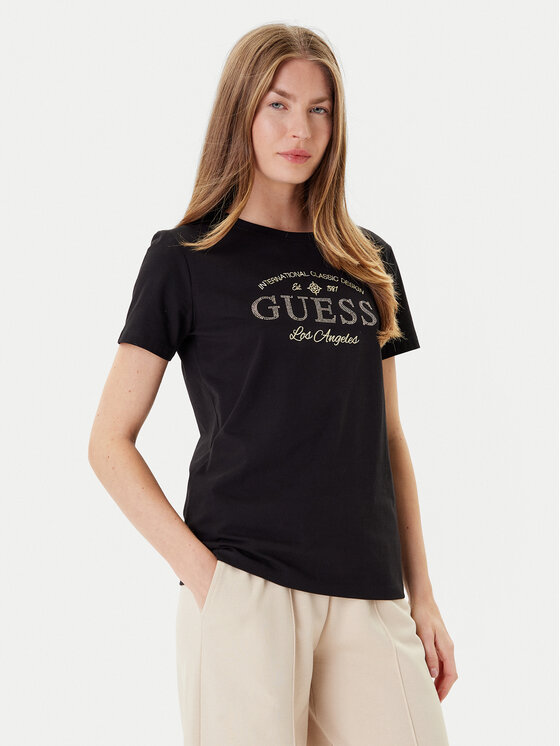 Guess Тишърт V5YI13 J1314 Черен Regular Fit цвят на ниска цена