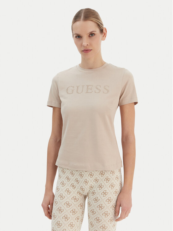 Guess Тишърт V6RI20 J1314 Бежов Regular Fit цвят на ниска цена