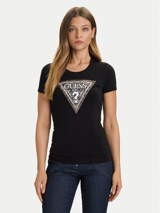 Guess Тишърт W5BI15 J1314 Черен Slim Fit цвят на ниска цена