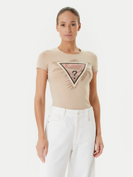 Guess Тишърт W5YI13 J1314 Бежов Regular Fit цвят на ниска цена