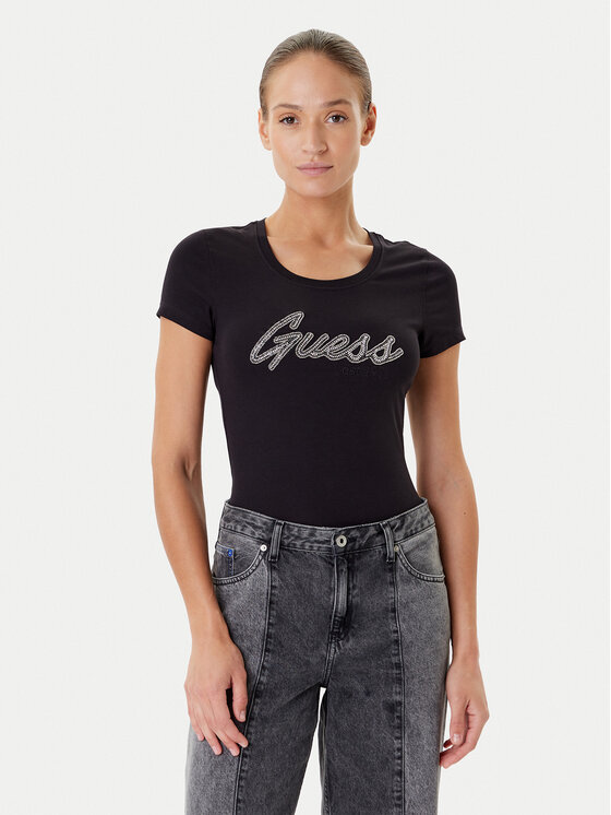 Guess Тишърт W5YI16 J1314 Черен Regular Fit цвят на ниска цена