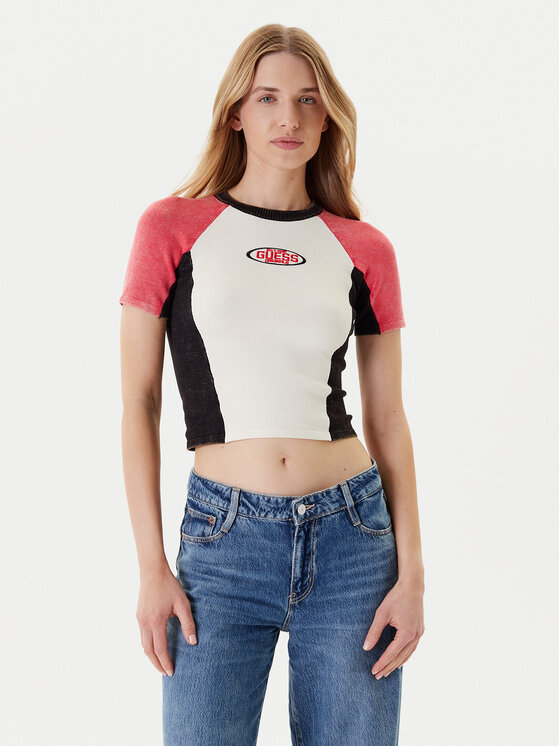 Guess Тишърт W5YR44 Z2YJ2 Екрю Regular Fit цвят на ниска цена