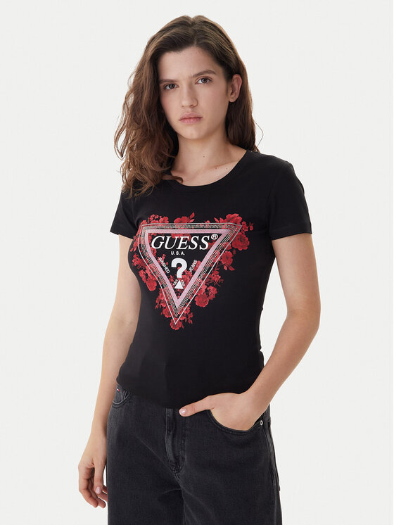Guess Тишърт W6RI23 J1314 Черен Regular Fit цвят на ниска цена