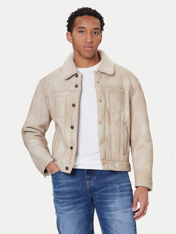 Guess Яке от имитация на кожа M5BL0I W2500 Бежов Regular Fit цвят на ниска цена