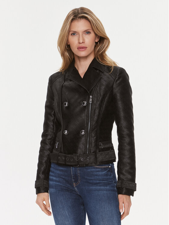 Guess Яке от имитация на кожа Olivia Moto Jacket W3YL25 WFIR2 Черен Regular Fit цвят на ниска цена