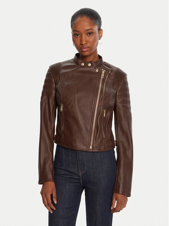 Guess Яке от имитация на кожа W5YL19 WHDS0 Кафяв Regular Fit цвят на ниска цена