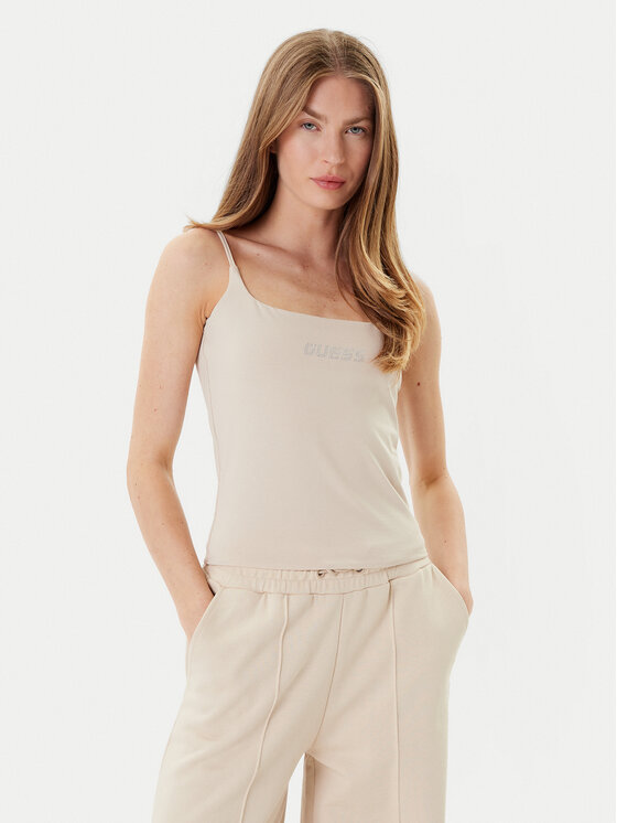 Guess топ V5GP22 J1314 Бежов Slim Fit цвят на ниска цена