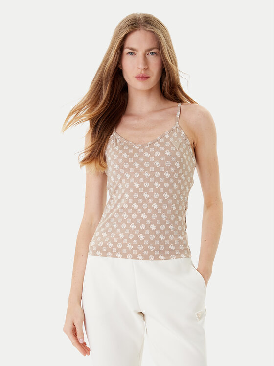 Guess топ V5YP11 MC03W Бежов Slim Fit цвят на ниска цена