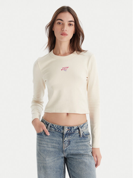 HUGO Блуза Duspark 50550132 Бежов Slim Fit цвят на ниска цена