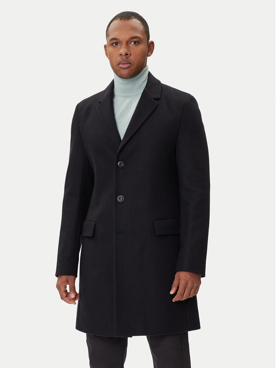 HUGO Вълнено палто Migor2541 50546528 Черен Slim Fit цвят на ниска цена