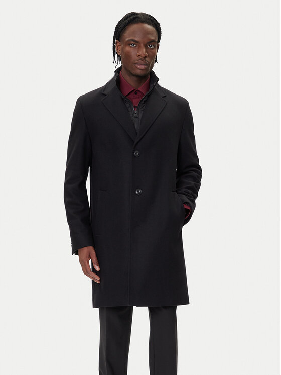 HUGO Вълнено палто Milogan2541 50546546 Черен Regular Fit цвят на ниска цена