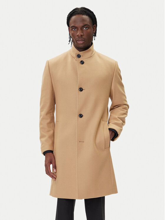 HUGO Вълнено палто Mintrax2541 50546551 Бежов Regular Fit цвят на ниска цена