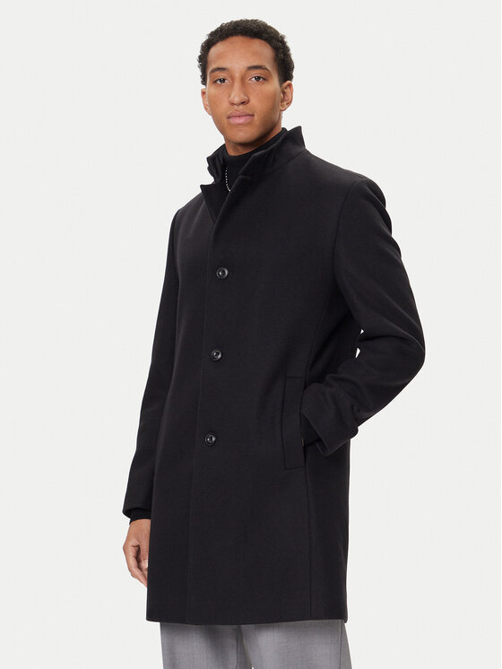 HUGO Вълнено палто Mintrax2541 50546551 Черен Regular Fit цвят на ниска цена