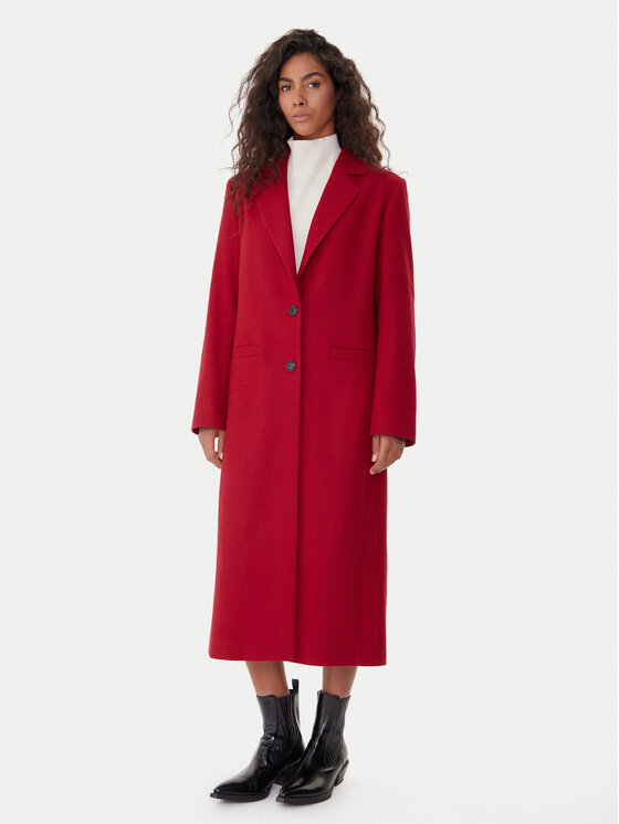 HUGO Вълнено палто Mojeni 50547691 Червен Relaxed Fit цвят на ниска цена