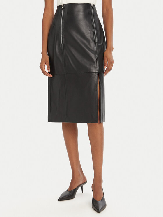 HUGO Кожена пола Leomira 50542308 Черен Regular Fit цвят на ниска цена