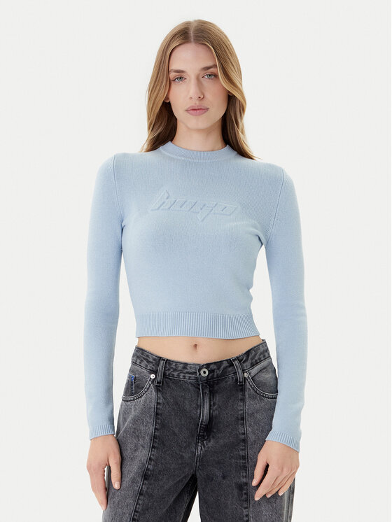 HUGO Пуловер Sblog_B 50543054 Светлосиньо Slim Fit цвят на ниска цена