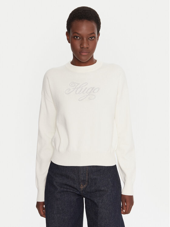 HUGO Пуловер Slogix_B 50548145 Бежов Relaxed Fit цвят на ниска цена