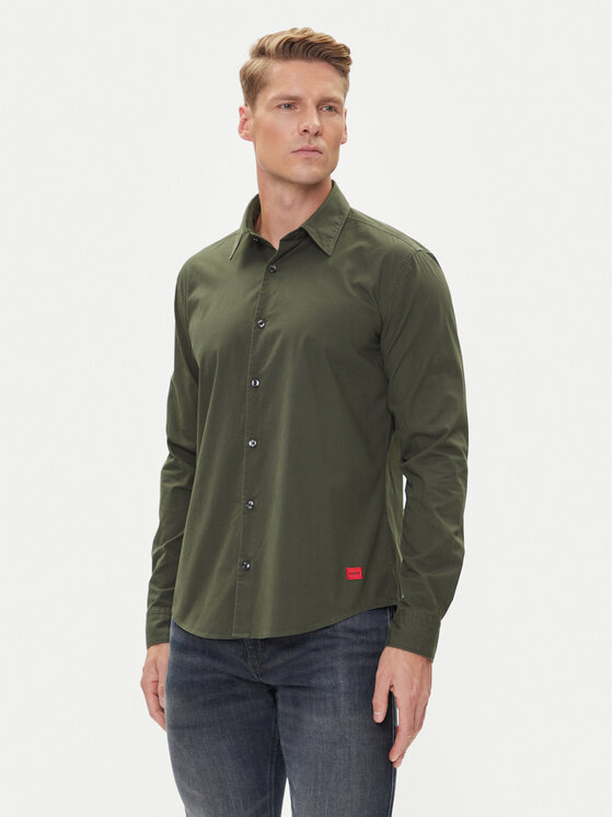 HUGO Риза Ermo 50500216 Зелен Slim Fit цвят на ниска цена