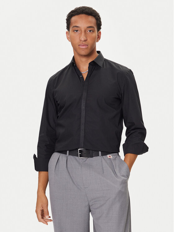 HUGO Риза Keidi 50549775 Черен Slim Fit цвят на ниска цена