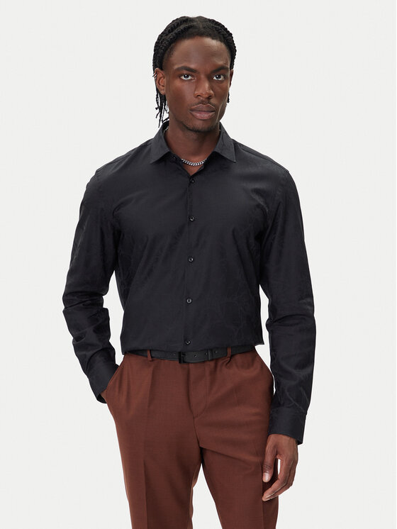 HUGO Риза Kenno 50500965 Черен Slim Fit цвят на ниска цена