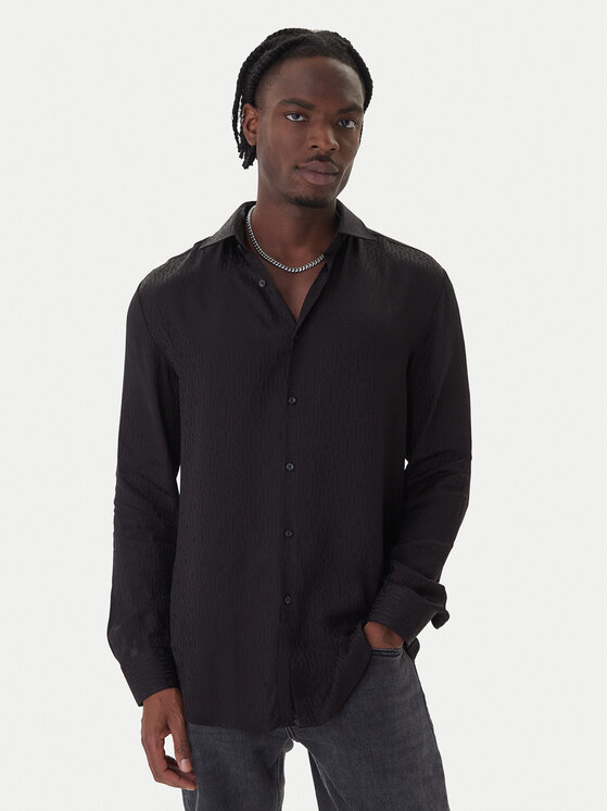 HUGO Риза Kenno 50550513 Черен Slim Fit цвят на ниска цена