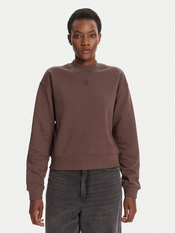 HUGO Суитшърт Daxandria 50527463 Кафяв Relaxed Fit цвят на ниска цена