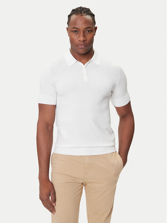 HUGO Тениска с яка и копчета San Peter-CV 50536672 Екрю Regular Fit цвят на ниска цена