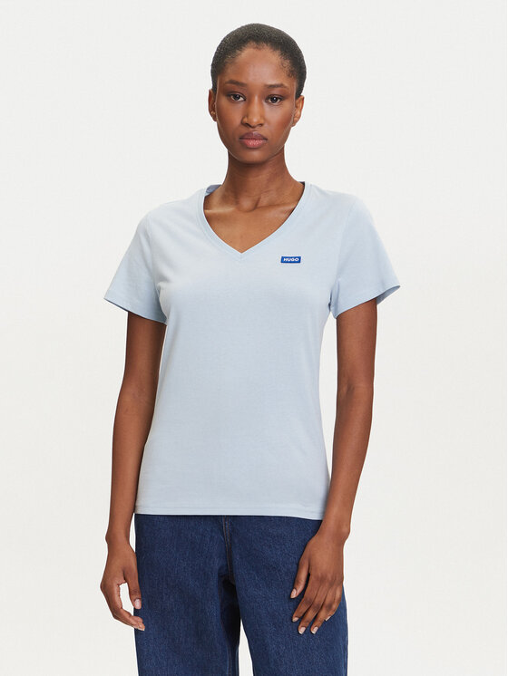 HUGO Тишърт Classic 50513667 Светлосиньо Slim Fit цвят на ниска цена