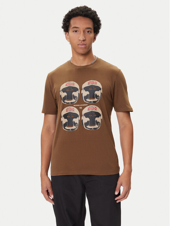 HUGO Тишърт Diboxer 50542560 Кафяв Regular Fit цвят на ниска цена
