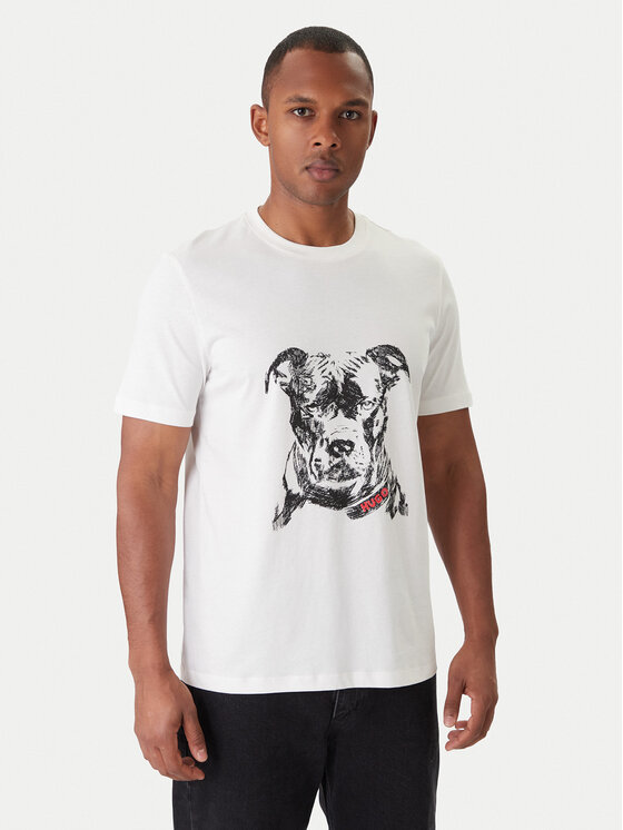 HUGO Тишърт Dubrox 50553779 Екрю Regular Fit цвят на ниска цена