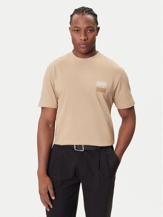 HUGO Тишърт Dusplito 50542816 Бежов Relaxed Fit цвят на ниска цена