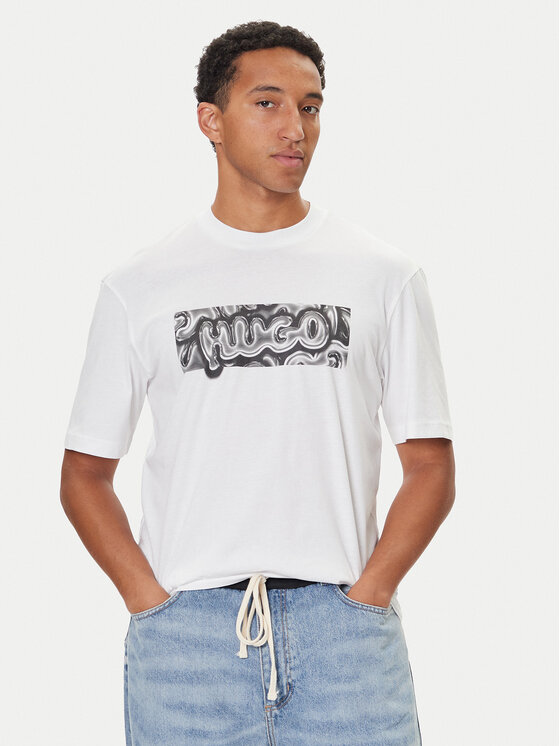 HUGO Тишърт Nedirix 50549162 Бял Regular Fit цвят на ниска цена