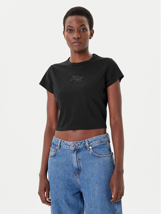 HUGO Тишърт Rhinestone 50551404 Черен Slim Fit цвят на ниска цена