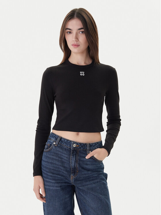 Hugo Блуза Dafilomena_3 50518378 Черен Slim Fit цвят на ниска цена