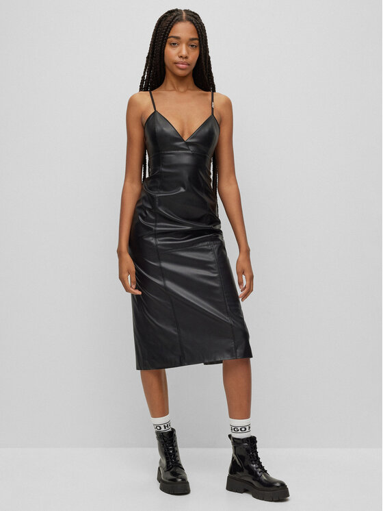 Hugo Рокля от имитация на кожа Kabarelle-1 50493523 Черен Regular Fit цвят на ниска цена