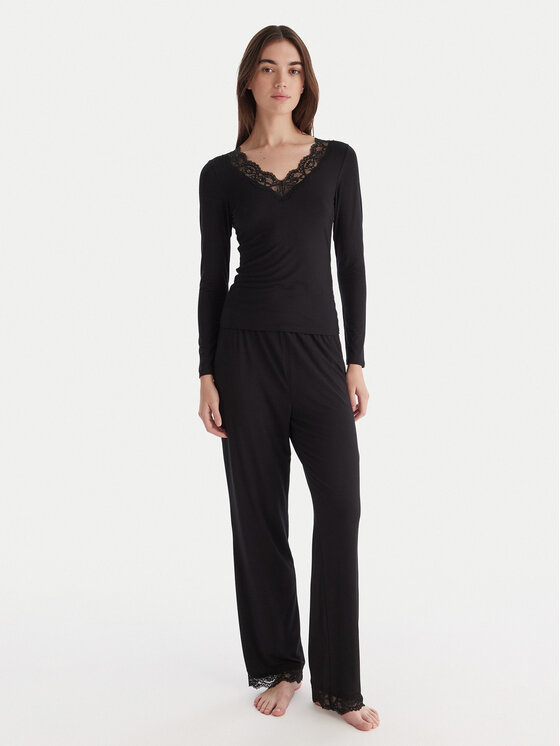 Hunkemöller Пижама Nana 302674 Черен Regular Fit цвят на ниска цена