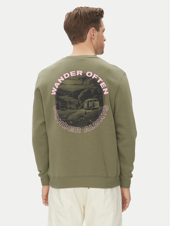 Hunter Суитшърт May HARM0058251 Каки Relaxed Fit цвят на ниска цена