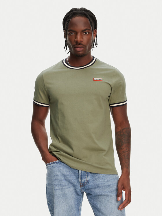 Hunter Тишърт Eigg Ringer HARM0032251 Каки Regular Fit цвят на ниска цена