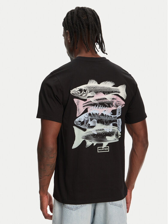 Hunter Тишърт Raasay Graphic HARM0034251 Черен Regular Fit цвят на ниска цена
