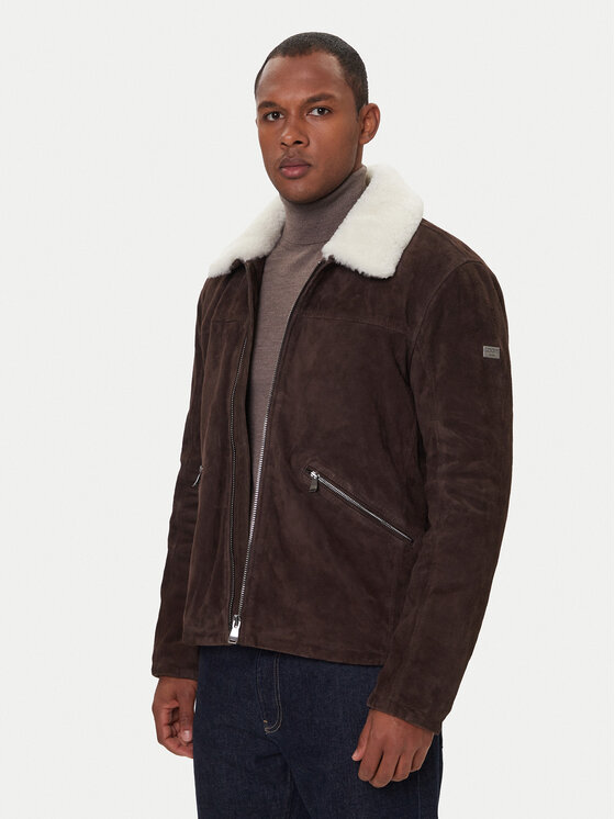 JOOP! Jeans Кожено яке Byer 2620066 Кафяв Regular Fit цвят на ниска цена