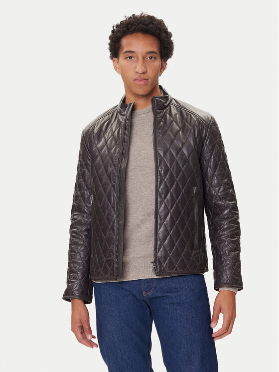 JOOP! Кожено яке 17 Boys 1500150 80000851 Кафяв Regular Fit цвят на ниска цена