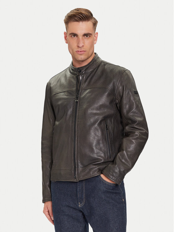 JOOP! Кожено яке Cleary 80000863 Сив Regular Fit цвят на ниска цена