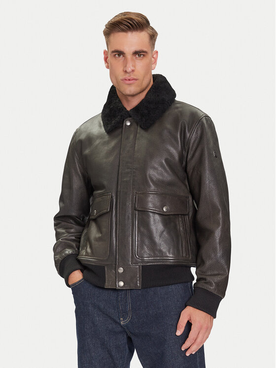 JOOP! Кожено яке Falko 80000864 Сив Regular Fit цвят на ниска цена