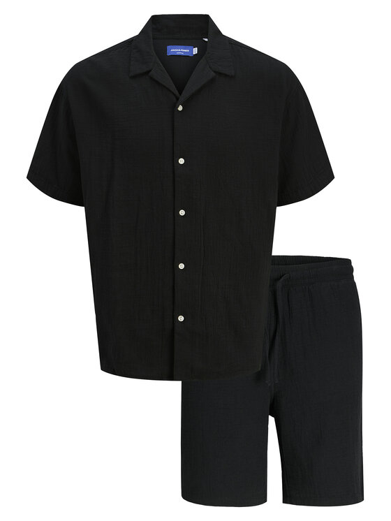 Jack & Jones Комплект от риза и текстилни шорти Easter 12281255 Черен Relaxed Fit цвят на ниска цена