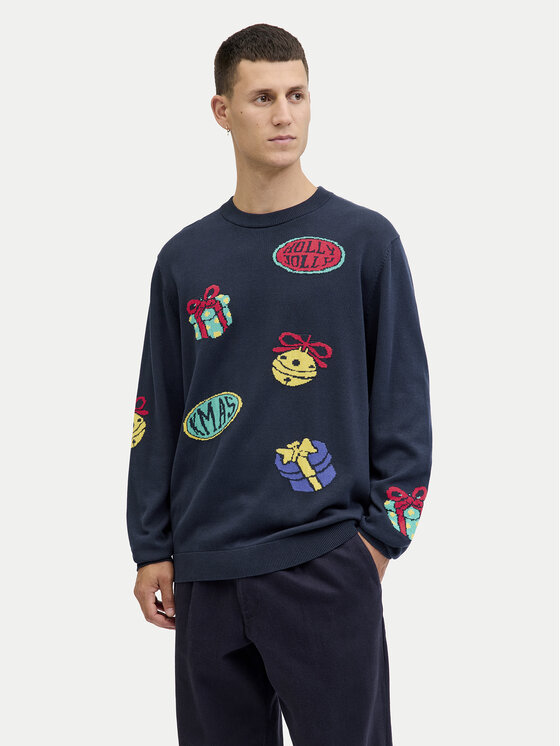 Jack & Jones Пуловер Holiday 12287994 Тъмносин Relaxed Fit цвят на ниска цена